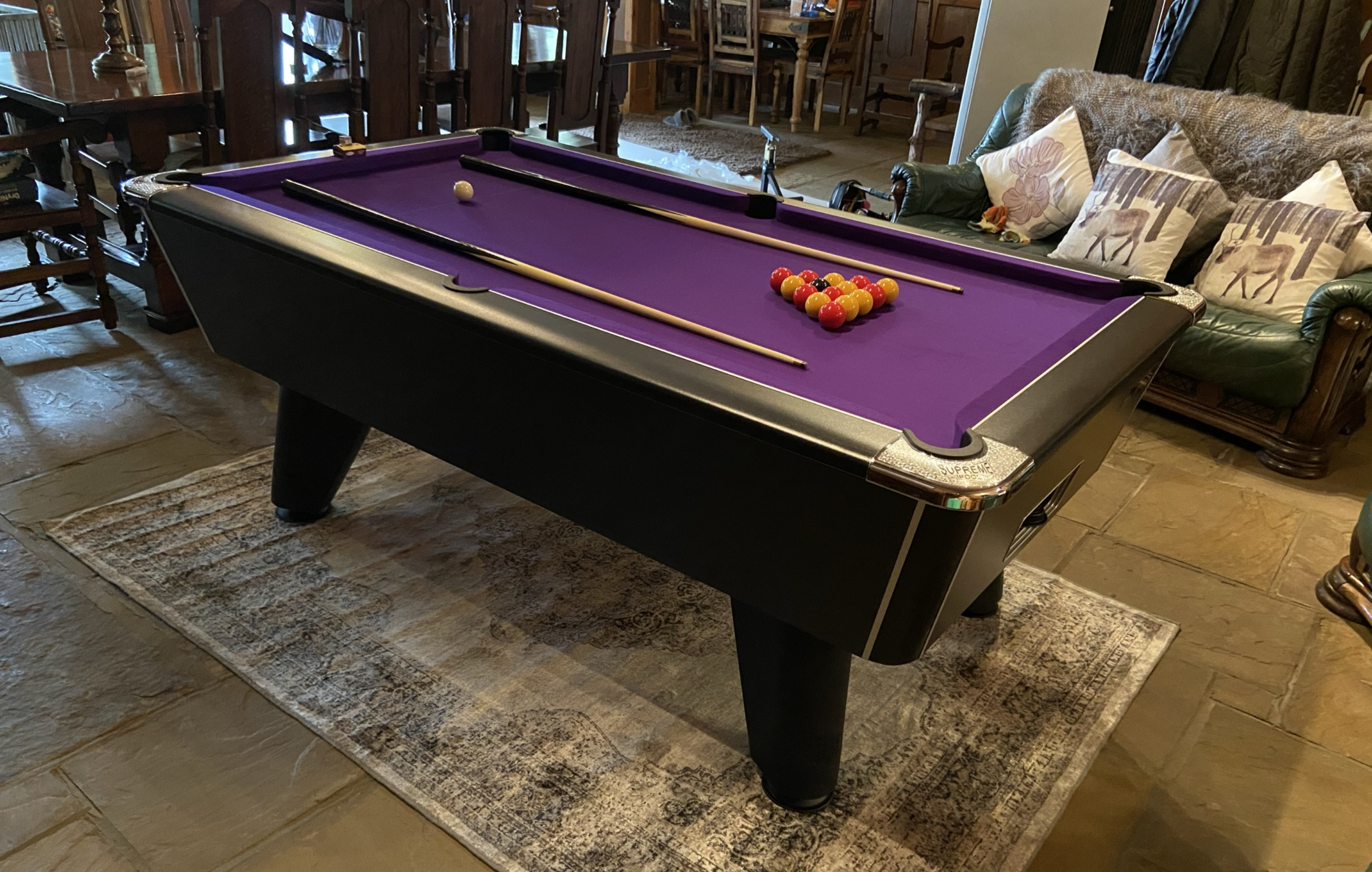 Pool Table With Purple Cloth